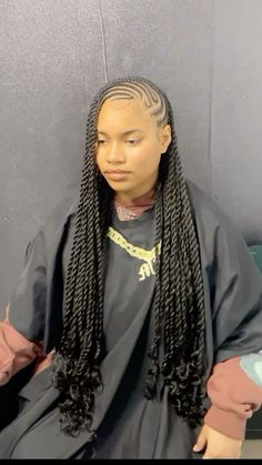 Protective Styles Weave, Braids With Cornrows On The Side, Funali Braids With Twist, Cornrow Outfits Black Women, Twists And Braids Hairstyles, Flat Twist Hairstyles With Extensions, Trending Cornrows Hairstyles 2024, Cornrow With Twist Hairstyles, Braids In Front Twist In Back