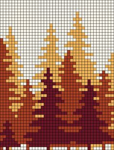 a cross stitch pattern with trees in the background