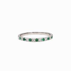 Wedding Bands-Vibrant Emerald and Diamond Band in 14K White, Yellow or Rose Solid Gold | Straight Stackable Wedding Band | May Birthstone | Sizable - NNJGemstones Emerald And Diamond Band, Designer Silver Jewellery, Stackable Wedding Bands, Jewelry Showcases, May Birthstone, Anniversary Bands, Diamond Band, Earring Findings, Pendant Bracelet