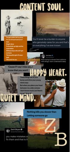 a collage of different images with the words content soul on them and an image of a man in a cowboy hat