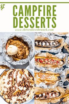 different types of campfire desserts with text overlay