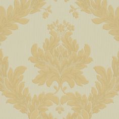 an ornate wallpaper pattern with leaves and flowers in gold on cream background, suitable for use as a backdrop or texture