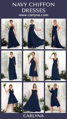 navy chiffon bridesmaid dresses with open back and side slits in different styles