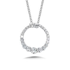 Birmingham Jewelry Item Number: PDD3150-W Type: Pendant Style: Love Moments14K White Gold Pendant Our Love Moments circle pendant features a round loop of graduating diamonds that overlap beneath the chain. The diamonds are small on top and gradually become larger towards the bottom of the circle. For a more streamlined necklace design, there is a hidden bail within the pendant for the chain loops through.Total Diamond Weight: 0.50ct approx. *The possibilities are not limited to the options in t Diamond Earrings Ring Type, Small Diamond Pendant, Diamond Circle Necklace, Love Moments, Real Diamond Earrings, Diamond Circle Pendant, Loop Pendant, Pendant Diamond, Fashion Pendant