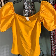 Brand New, Gorgeous Sleeves And Tight Fit Stretchy Material! Beautiful Bright Spring Color Yellow! Size Small. Yellow Cotton Puff Sleeve Tops, Trendy Fitted Top For Brunch, Chic Yellow Stretch Tops, H&m Summer Blouse For Night Out, H&m Summer Night Out Blouse, H&m Casual Blouse For Night Out, Yellow Fitted Puff Sleeve Top, Summer Puff Sleeve Blouse For Night Out, Stretch Cotton Blouse For Night Out