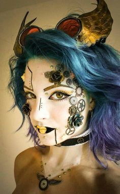 Steam punk inspired makeup Turquoise Hair Dye, Moda Steampunk, Steampunk Hairstyles, Secret Identity, Steampunk Ideas, Steampunk Tendencies