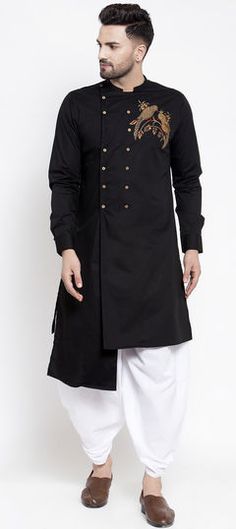 Black and Grey color Dhoti Kurta in Cotton fabric with Embroidered work Black Cotton Sets For Navratri, Navratri Black Cotton Sets, Black Cotton Traditional Wear With Dupatta, Festive Black Cotton Unstitched Suit, Black Traditional Wear Straight Kurta With Pallu, Designer Black Kurta With Pallu, Black Kurta With Pallu For Designer Wear, Black Cotton Unstitched Suit With Straight Kurta, Cotton Black Kurta For Festivals