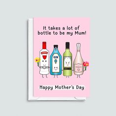 a mother's day card with three bottles of alcohol