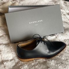 Never Worn! Sold Out Online Reposhing This Item I Purchased From @Beevilla18. Everlane Heels, Everlane Heel, Everlane Boxy Oxford, Everlane Relaxed Fit Straight Bottoms, Academia Shoes, Black Academia, Everlane Shoes, Black Leather Flats, Street Shoes