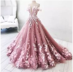 Charming Prom Dress Off The Shoulder Prom Dresses 2018 Flora Appliques A Line Evening Gowns Formal Party Vestidos · flordabridal · Online Store Powered by Storenvy Floral Evening Gown, Lace Long Prom Dress, Pink Ball Gown, Lace Evening Gowns, 파티 드레스, Beautiful Prom Dresses, Beauty Dress, Ball Gowns Prom, Prom Dresses Ball Gown