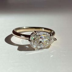 a diamond ring sitting on top of a table