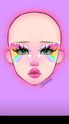 Barbie Graphic Eyeliner, Colored Eyeliner Looks, Rainbow Makeup Looks, Maquillage On Fleek, Makeup Pictorial, Makeup Face Charts