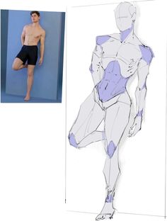 an image of a man's torso and legs in three different poses, including the male