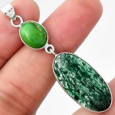 "This listing is for Adorable Aventurine Pendant, 925 Silver\" that you see in these photos. The stone is 1.3 x 2.6 cm. Green turquois is 8 mm x 1 cm. Total length is 5.5 cm or 2 1/8 inches. You will love it :) Aventurine Healing Properties Healing Aventurine gemstones, Creativity, Imagination, Independence, Prosperity, Calmness, Career success, Balance, Heals circulation, Heals congestion Aventurine is a form of Quartz. Chakras - dependent on colour (see below) Zodiac - Aries, Leo Element - Ear Green Agate Stone Jewelry, Amazonite Gemstone Pendant Jewelry, Green Natural Gemstones As Gift, Green Chrysocolla Pendant Jewelry, Green Chrysocolla Gemstone Jewelry, Chrysoprase Cabochon Pendant Jewelry, Silver Amazonite Round Jewelry, Silver Amazonite Jewelry With Natural Stones, Hallmarked Green Pendant Gemstones