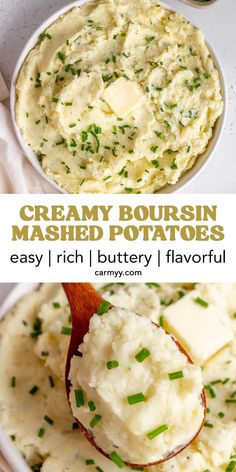 creamy mashed potatoes in a white bowl and topped with parmesan cheese on top