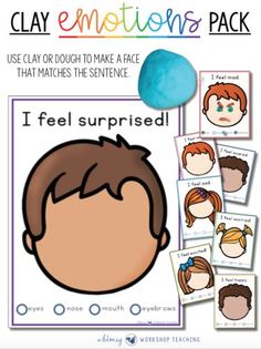 the clip art pack includes pictures of children's faces and text that reads, i feel surprised