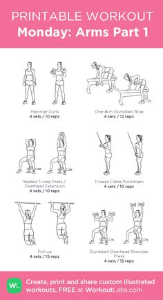 the printable workout poster shows how to do an arm press