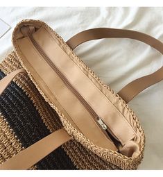 Buy Online High Quality, Unique Handmade Striped Straw Woven Tote Bag, Retro Vibes, Summer Bag, Everyday Shoulder Bag, Beach Bag - Elena Handbags Casual Jute Straw Bag For Shopping, Casual Brown Woven Beach Bag, Chic Beach Bag Made Of Natural Fiber, Trendy Straw Bag For Beach Travel, Trendy Straw Bag For Beach Season Travel, Trendy Jute Straw Bag For Shopping, Brown Large Capacity Straw Bag For Beach Season, Trendy Jute Shoulder Bag For Beach Season, Chic Large Capacity Straw Bag For Vacation