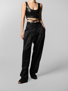 Soft touch trousers with a wide leg and pin tuck design. Suit style to dress up or down. Model is in MINUSEY S. ✔️ Free worldwide express shipping over $100✔️ Loved by 6,500+ customers✔️ Limited edition collections, maximum styleStay ahead of the trend with can’t-find-anywhere-else staples. Your closet will thank you 💕 * MINUSEY S = EU 34, US 2* MINUSEY M = EU 36, US 4* 96% Polyester / 4% Spandex* Dry clean* Made in Korea - Model Height: 172cm/5'7" (US2, EU34) Wide Leg Trousers With Belt Loops For Night Out, Tailored Trousers For Night Out, Wide-leg Pants With Belt Loops For Party, Wide Leg Dress Pants For Night Out, Wide Trousers, Balloon Sleeve Blouse, Waiting List, Mermaid Skirt, Suit Style