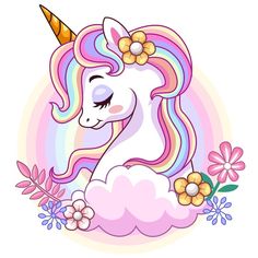 a cartoon unicorn with flowers and leaves on it's head