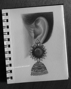 a drawing of an ear with a black and white image on it's side