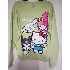 New Without Tags, Great Condition And Clean. Graphic Just On Front Of Green Sweater. Green Harajuku Crew Neck Top, Cute Cotton Sweatshirt With Hello Kitty Print, Hello Kitty Cotton Sweatshirt In Kawaii Style, Casual Hello Kitty Print Crew Neck Sweatshirt, Casual Crew Neck Sweatshirt With Hello Kitty Print, Casual Cotton Sweatshirt With Hello Kitty Print, Kawaii Green Tops With Graphic Print, Kawaii Green Graphic Print Tops, Green Crew Neck Sweatshirt With Cartoon Print