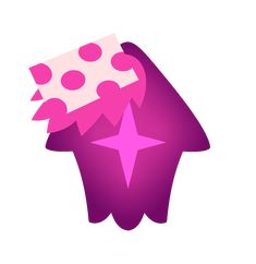 a pink hat with polka dots on it and a star at the top, in front of a white background