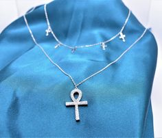 Ankh Cross, Cross Choker, Necklace Trendy, Christian Necklace, Necklace Cross, Layered Necklaces Silver, Cable Chain Necklace, Sterling Pendant, Sterling Necklaces