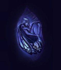 a digital painting of a woman sitting in the dark with her arms around her body