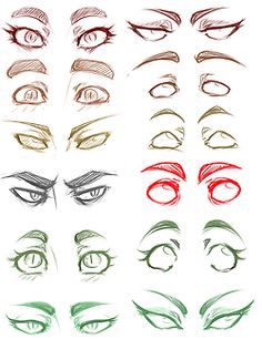 an image of various types of eyes with different shapes and colors on them, all drawn in