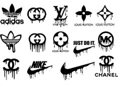 the logos for different brands that have been spray painted on their body and are black