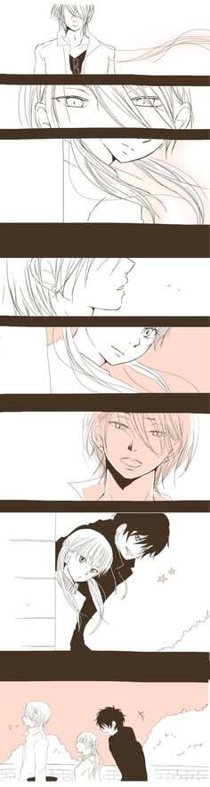 an anime storyboard showing the stages of being in love with each other, and how they