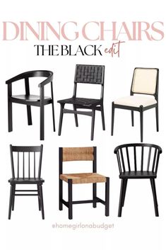 the dining chairs are black and white