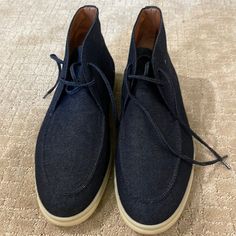 Unworn No Dust Bag No Box Navy High-top Casual Boots, Casual Navy High-top Boots, Casual Denim Ankle-high Boots, Casual Ankle-high Denim Boots, Casual Blue Denim Boots, Loro Piana Shoes, Loro Piana, Shoe Boots, Men's Shoes