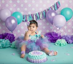 Purple Smash Cake, Gta Cake, Smash Cake Ideas, Aqua Cake, Foto Newborn, Baby Cake Smash, Smash Cake Girl, 1st Birthday Photoshoot, Burlington Ontario