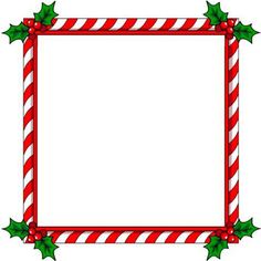 a christmas frame with holly and candy canes on the bottom, in red and white