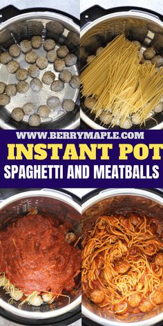 instant pot spaghetti and meatballs recipe in the instant pot with text overlay that reads instant pot spaghetti and meatballs