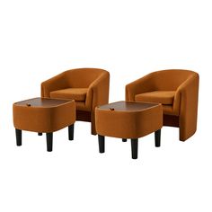 two orange chairs and a footstool are sitting next to each other