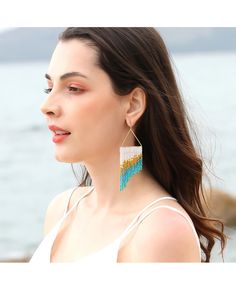 Get 10% off now! Buy hand beaded boho waterfall tassel statement earrings for prom at cheap price online. Free stable shipping and pro since 2009. Earrings For Prom, Mermaid Prom Dresses Lace, Purple Prom, Bead Dangle Earrings, Prom Earrings, Rice Bead, Tea Length Wedding Dress, Brooch Necklace, Prom Dresses Ball Gown