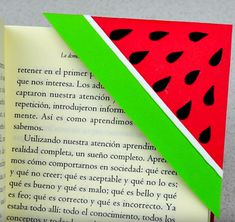 an open book with watermelon slices cut out of it