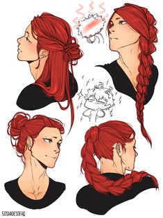 red haired woman with braids in various stages of her hair, from the side to the back