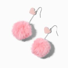 Pink Heart Glow in the Dark Pom 3'' Drop Earrings Playful Pink Earrings For Valentine's Day, Playful Pink Heart Earrings For Valentine's Day, Trendy Pink Dangle Heart Earrings, Claires Earrings, Piercing Kit, Fashionable Jewelry, Free Earrings, Blue Jewelry, Pink Earrings