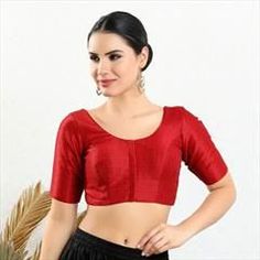 Red and Maroon color Blouse in Art Silk fabric with Thread work Boat Neck Saree Blouse, Indian Tunic Tops, Brocade Saree, Choli Blouse, Indian Tunic, Bridal Skirts, Party Blouse, Padded Blouse, Color Blouse