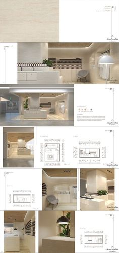 an architectural rendering of a kitchen and living room in white with lots of natural light