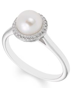 Dazzle her!  Handcrafted with quality and expert workmanship this pearl diamond ring is going to make her smile now and forever.  Set in everlasting and shiny sterling silver. Macys Jewelry, Pearl Engagement Ring, Pearl And Diamond Ring, Make Her Smile, Pearl Diamond, Free Jewelry, Freshwater Pearls, Sterling Silver Jewelry, Diamond Ring