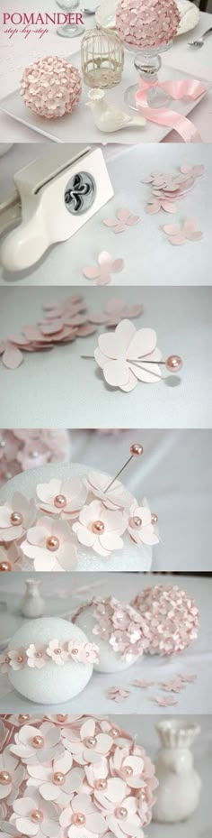 the process of making paper flowers is shown