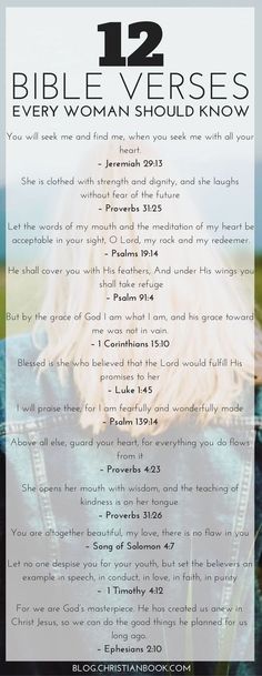 a poster with the words 12 bible verses every woman should know