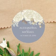 Blue Wedding Favor Floral Personalized Classic Round Sticker