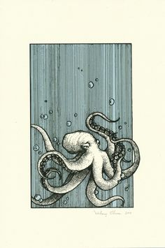 an octopus in the water with bubbles on it's back and its tentacles hanging out