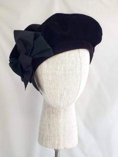 Lux Black Velvet Beret With Vintage Ribbon Bow, Hat, Women's Tam, Millinery - Etsy Pillbox Hat, Vintage Ribbon, Women's Hats, Pill Boxes, Berets, Ribbon Bow, Costume Design, Ribbon Bows, Black Velvet